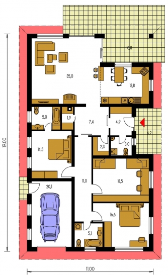 Image miroir | Plan de sol du rez-de-chaussée - BUNGALOW 43